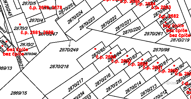Teplice 2694 na parcele st. 2870/65 v KÚ Teplice, Katastrální mapa