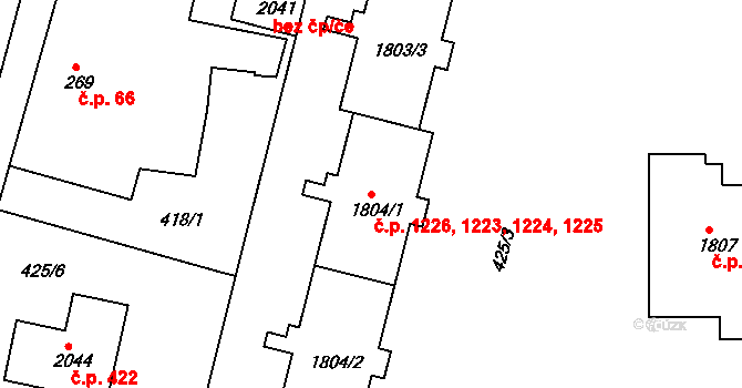 Litovel 1223,1224,1225,1226 na parcele st. 1804/1 v KÚ Litovel, Katastrální mapa