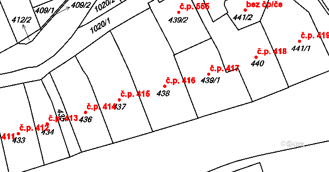 Javorník 416 na parcele st. 438 v KÚ Javorník-město, Katastrální mapa