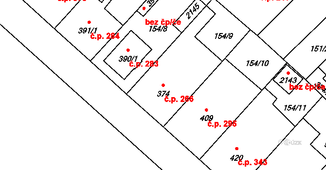 Úšovice 266, Mariánské Lázně na parcele st. 374 v KÚ Úšovice, Katastrální mapa