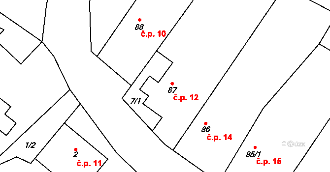 Trstěnice 12 na parcele st. 87 v KÚ Trstěnice u Mariánských Lázní, Katastrální mapa