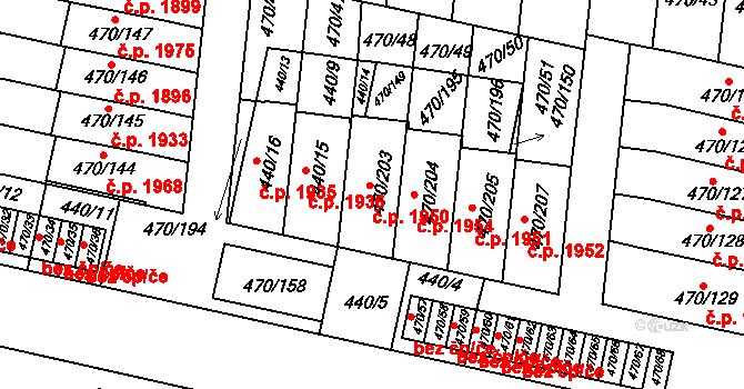 Krč 1950, Praha na parcele st. 470/203 v KÚ Krč, Katastrální mapa