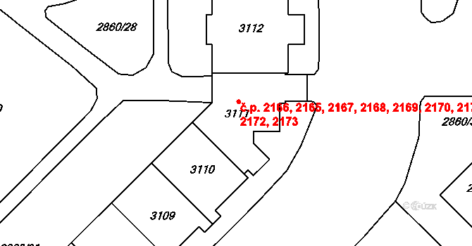 Stodůlky 2165,2166,2167,2168,, Praha na parcele st. 3111 v KÚ Stodůlky, Katastrální mapa