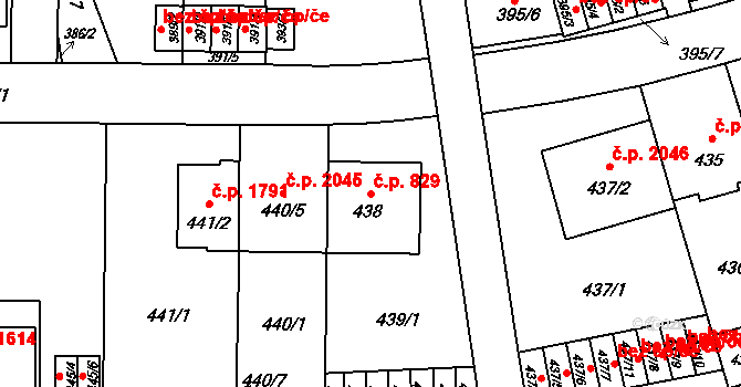 Břevnov 829, Praha na parcele st. 438 v KÚ Břevnov, Katastrální mapa