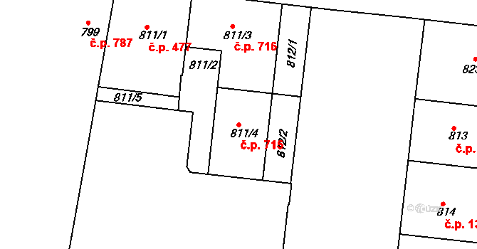 Holešovice 715, Praha na parcele st. 811/4 v KÚ Holešovice, Katastrální mapa