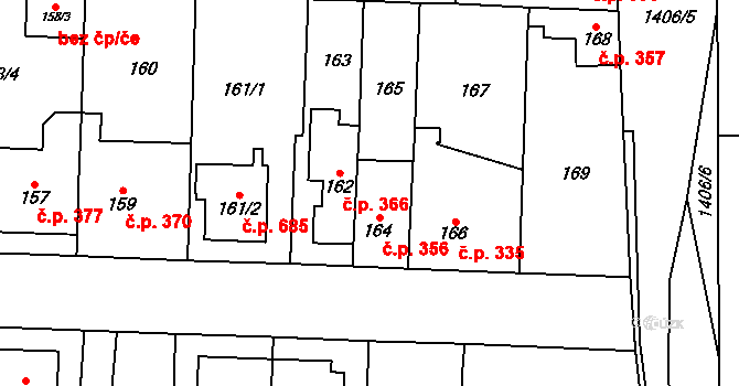 Dolní Chabry 356, Praha na parcele st. 164 v KÚ Dolní Chabry, Katastrální mapa