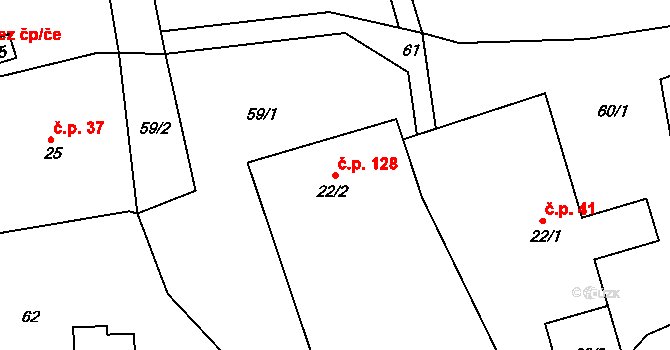 Volanov 128, Trutnov na parcele st. 22/2 v KÚ Volanov, Katastrální mapa