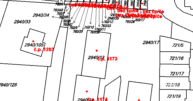 Sedlčany 1173 na parcele st. 2940/13 v KÚ Sedlčany, Katastrální mapa
