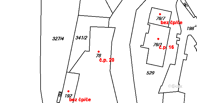 Žireč 20, Dvůr Králové nad Labem na parcele st. 78 v KÚ Žireč Městys, Katastrální mapa