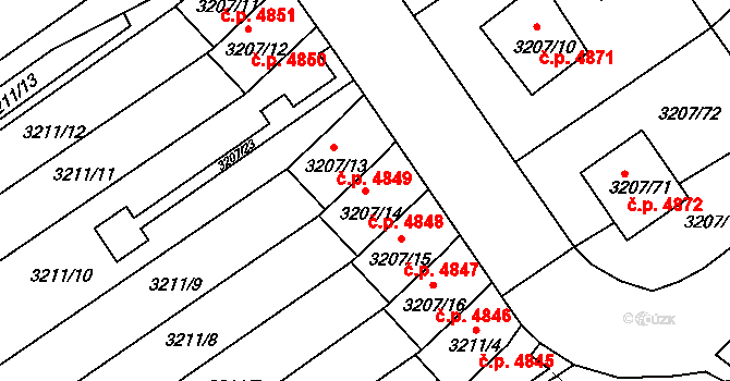 Chomutov 4848 na parcele st. 3207/14 v KÚ Chomutov II, Katastrální mapa