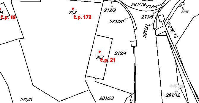 Dolní Chrastava 21, Chrastava na parcele st. 357 v KÚ Dolní Chrastava, Katastrální mapa