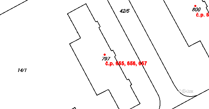 Slezské Předměstí 655,656,657, Hradec Králové na parcele st. 797 v KÚ Slezské Předměstí, Katastrální mapa