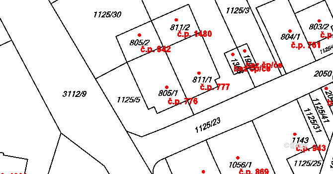 Ivančice 776 na parcele st. 805/1 v KÚ Ivančice, Katastrální mapa