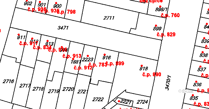 Rosice 899 na parcele st. 916 v KÚ Rosice u Brna, Katastrální mapa