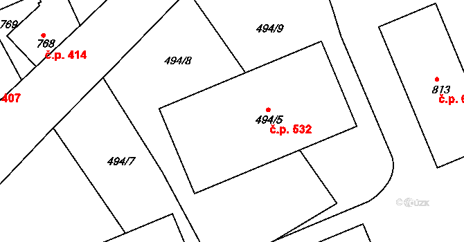 Štětí 532 na parcele st. 494/5 v KÚ Štětí I, Katastrální mapa