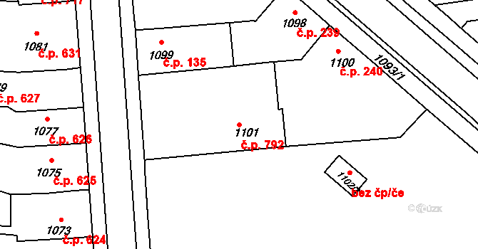 Tuřany 792, Brno na parcele st. 1101/1 v KÚ Tuřany, Katastrální mapa