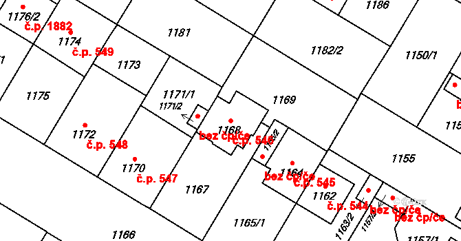 České Budějovice 7 546, České Budějovice na parcele st. 1168 v KÚ České Budějovice 7, Katastrální mapa