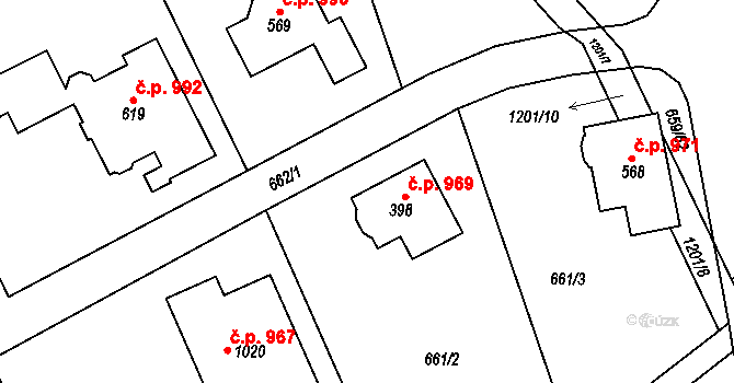Hlubočinka 969, Sulice na parcele st. 398 v KÚ Sulice, Katastrální mapa
