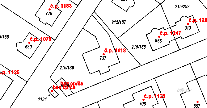 Rudná 1118 na parcele st. 737 v KÚ Hořelice, Katastrální mapa