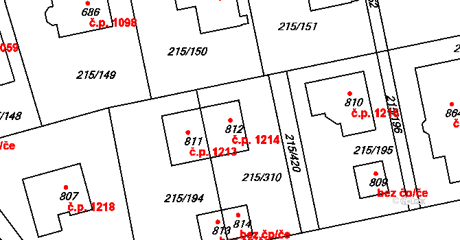 Rudná 1214 na parcele st. 812 v KÚ Hořelice, Katastrální mapa