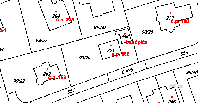 Drahelčice 155 na parcele st. 221 v KÚ Drahelčice, Katastrální mapa