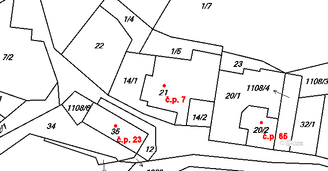 Sukorady 7, Snědovice na parcele st. 21 v KÚ Sukorady, Katastrální mapa