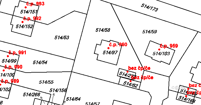 Rybáře 960, Karlovy Vary na parcele st. 514/97 v KÚ Rybáře, Katastrální mapa