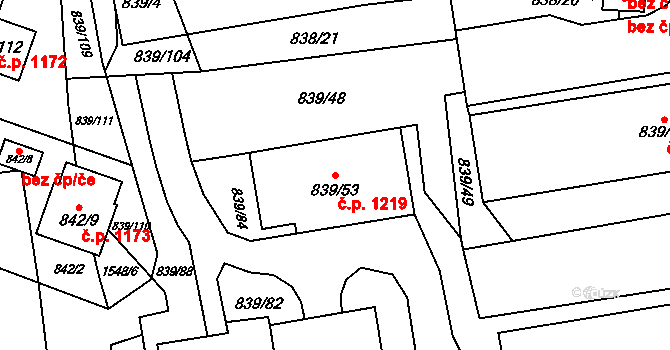 Jilemnice 1219 na parcele st. 839/53 v KÚ Jilemnice, Katastrální mapa