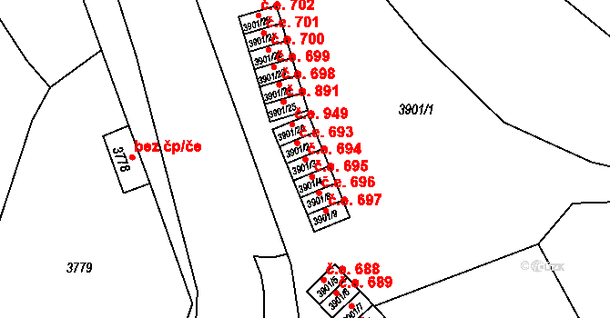 Znojmo 694 na parcele st. 3901/3 v KÚ Znojmo-město, Katastrální mapa