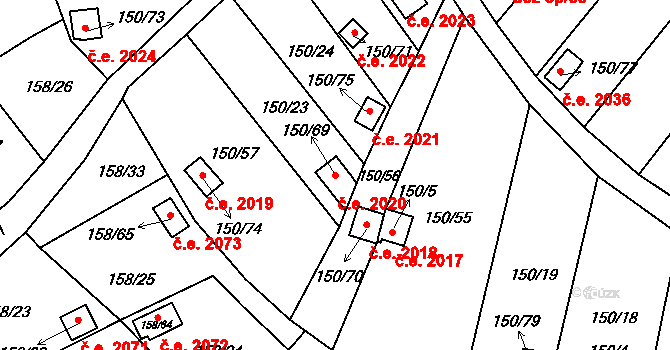 Domanínek 2020, Bystřice nad Pernštejnem na parcele st. 150/69 v KÚ Domanínek, Katastrální mapa