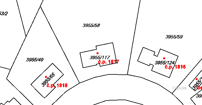 Chotěboř 1817 na parcele st. 3955/117 v KÚ Chotěboř, Katastrální mapa