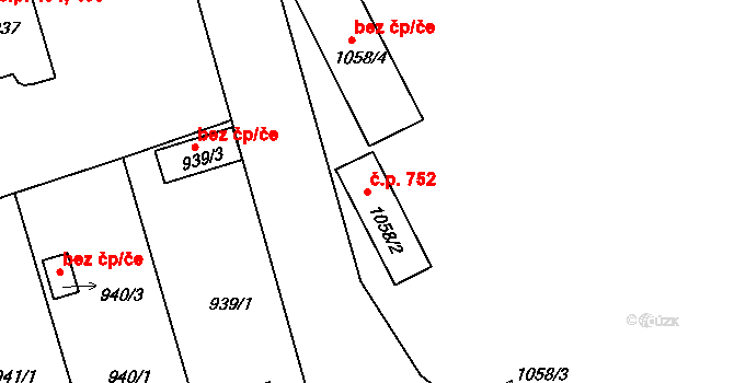 Volyně 752 na parcele st. 1058/2 v KÚ Volyně, Katastrální mapa