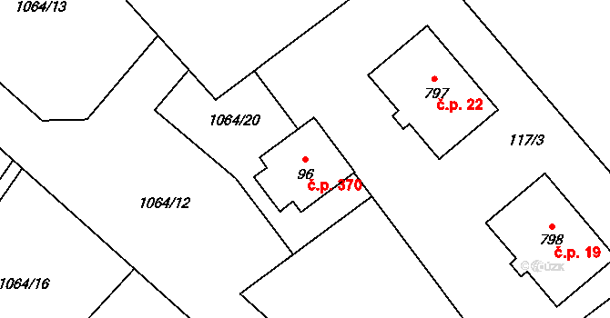 Humny 370, Pchery na parcele st. 96 v KÚ Pchery, Katastrální mapa