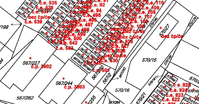 Vyškov-Předměstí 530, Vyškov na parcele st. 567/67 v KÚ Vyškov, Katastrální mapa