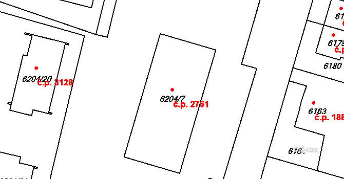Varnsdorf 2761 na parcele st. 6204/7 v KÚ Varnsdorf, Katastrální mapa