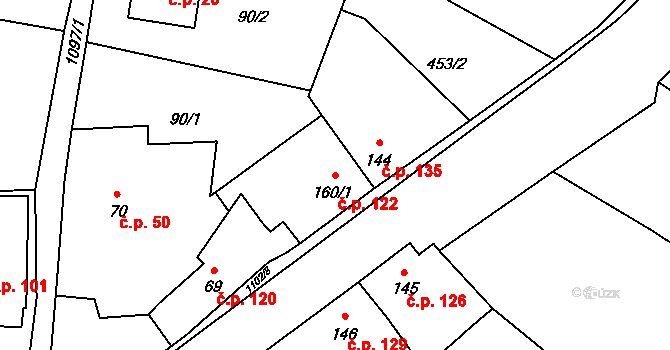 Prčice 122, Sedlec-Prčice na parcele st. 160/1 v KÚ Prčice, Katastrální mapa