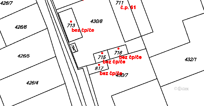 Dambořice 38700760 na parcele st. 715 v KÚ Dambořice, Katastrální mapa