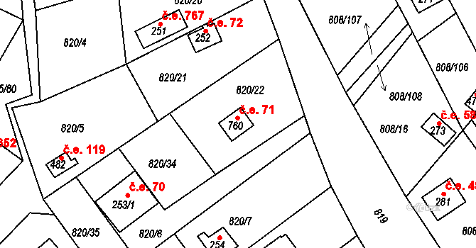 Podhrad 71, Cheb na parcele st. 760 v KÚ Podhrad, Katastrální mapa