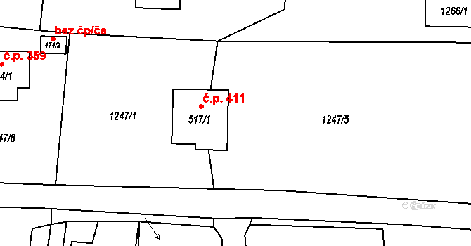 Hrádek 40174760 na parcele st. 1247/5 v KÚ Hrádek, Katastrální mapa