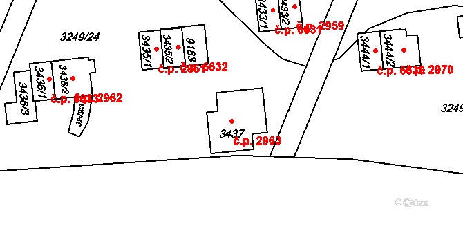 Zlín 2963 na parcele st. 3437 v KÚ Zlín, Katastrální mapa