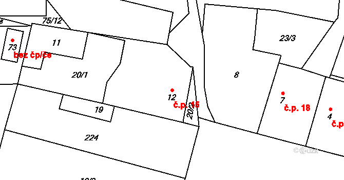 Jelenice 15, Vítkov na parcele st. 12 v KÚ Jelenice, Katastrální mapa