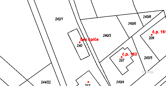 Bříza 43102760 na parcele st. 240 v KÚ Bříza, Katastrální mapa