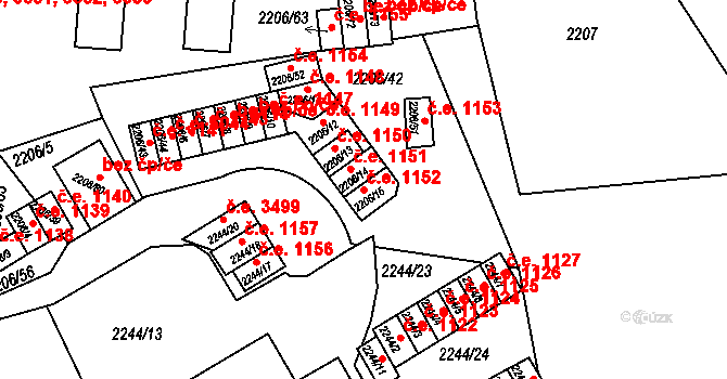 Ústí nad Labem-centrum 1152, Ústí nad Labem na parcele st. 2206/15 v KÚ Ústí nad Labem, Katastrální mapa