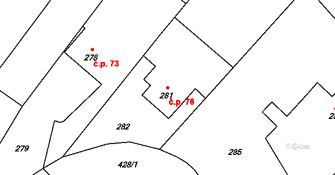 Jilešovice 76, Háj ve Slezsku na parcele st. 281 v KÚ Jilešovice, Katastrální mapa