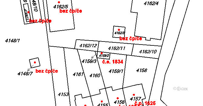Teplice 1834 na parcele st. 4159/2 v KÚ Teplice, Katastrální mapa