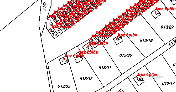 Pardubice 46788760 na parcele st. 1277 v KÚ Rosice nad Labem, Katastrální mapa