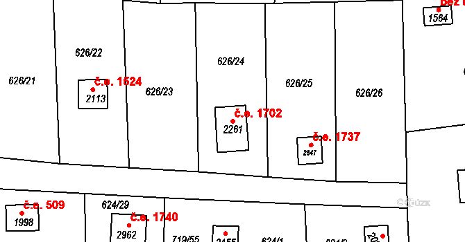 Pikovice 1702, Hradištko na parcele st. 2261 v KÚ Hradištko pod Medníkem, Katastrální mapa