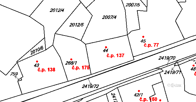Klenčí pod Čerchovem 137 na parcele st. 44 v KÚ Klenčí pod Čerchovem, Katastrální mapa