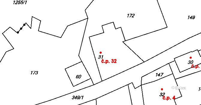 Březová 32, Meziměstí na parcele st. 31 v KÚ Březová u Broumova, Katastrální mapa