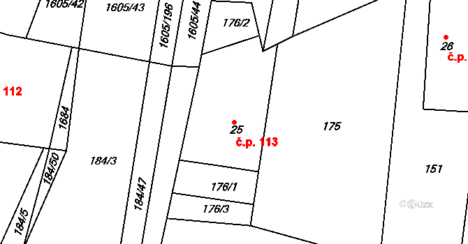 Horní Roveň 113, Dolní Roveň na parcele st. 25 v KÚ Horní Roveň, Katastrální mapa